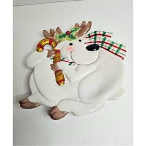 Fitz and Floyd Plaid Xmas Reindeer Canape Serving Holiday plate